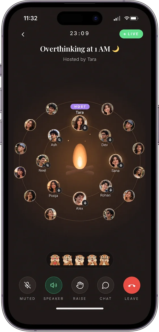 Circles in a Kai Space: a Host a Circle form with title, Start Now or Schedule, color picker, and the space discussion feed below