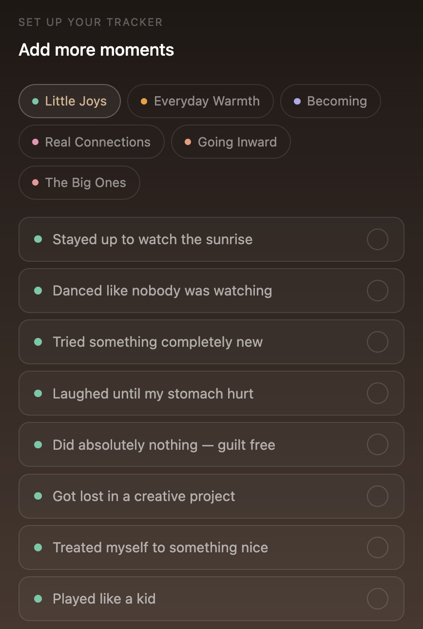 Tracker Days Since I screen with suggested moments