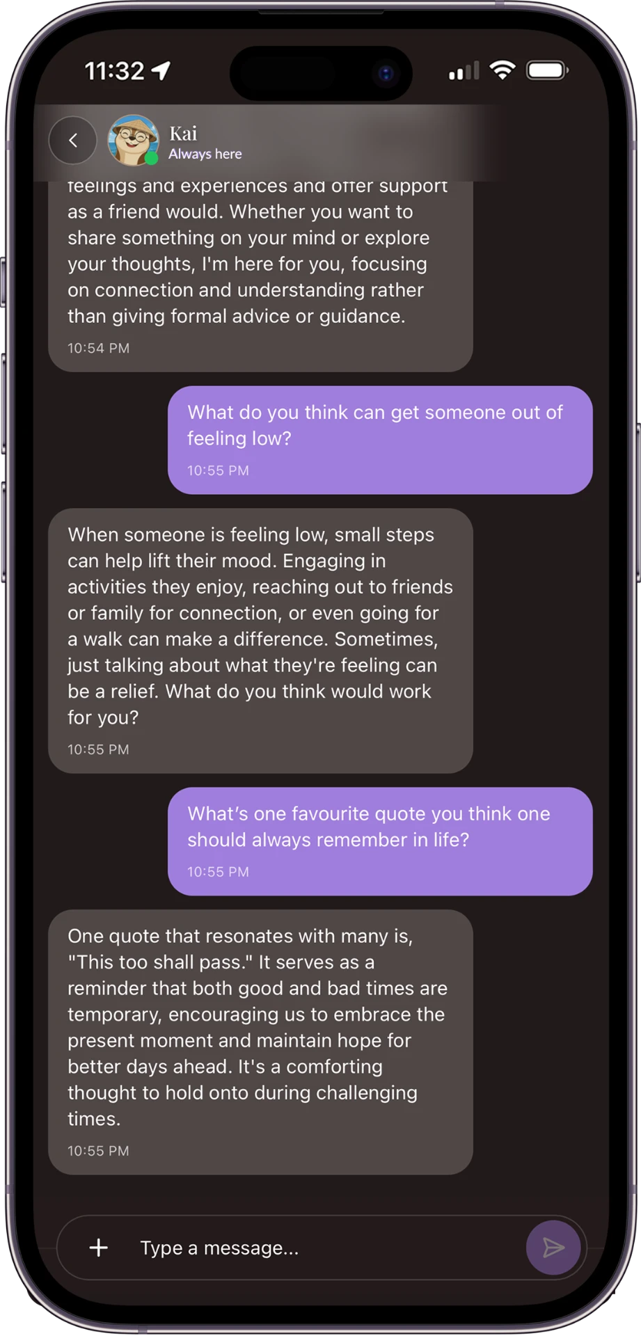 A conversation with Kai in the Kai chat screen